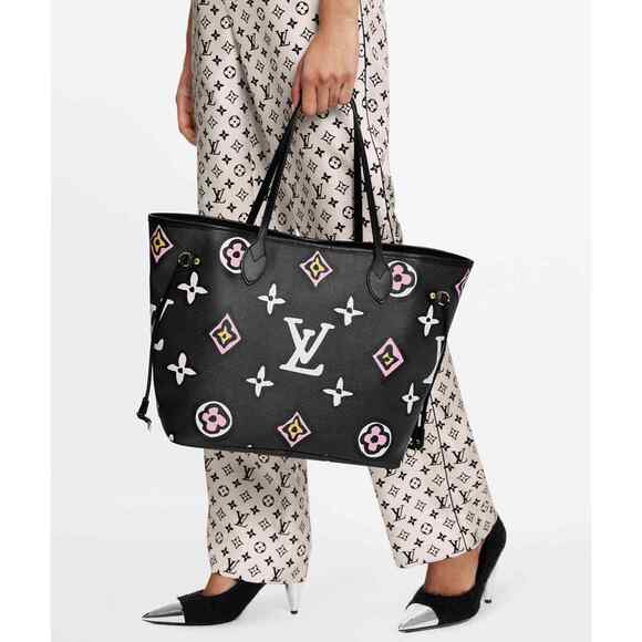 Louis Vuitton Neverfull MM Wild At Heart Black White Tote Handle Shoulder Bag - Picture 3 of 13